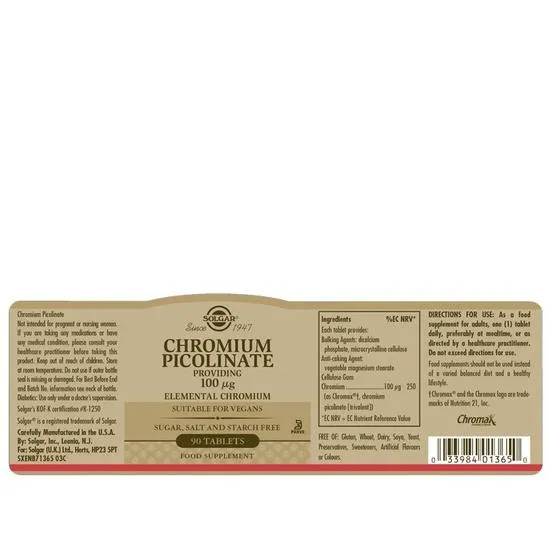 Solgar Chromium Picolinate 100ug Tablets 90 Tablets