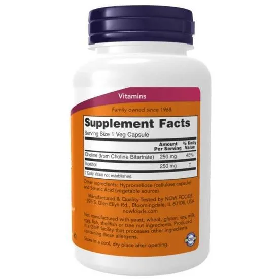 NOW Foods Choline & Inositol 500mg Capsules 100 Capsules