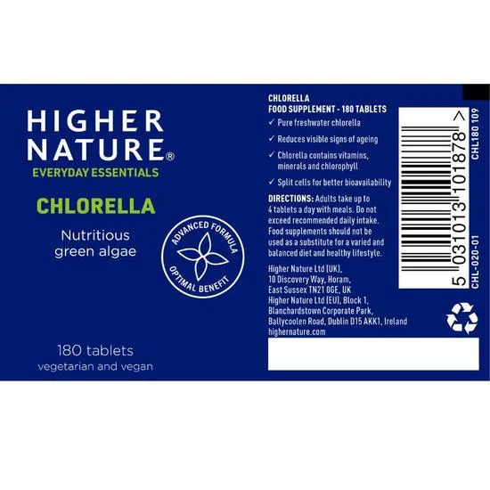 Higher Nature Chlorella Vegetarian Tablets 180 Tablets