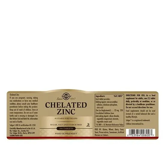 Solgar Chelated Zinc Tablets 100 Tablets
