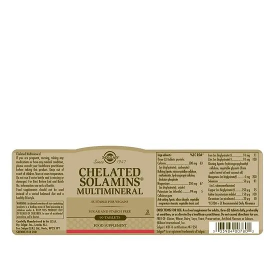 Solgar Chelated Solamins Multi Mineral Tablets 90 Tablets