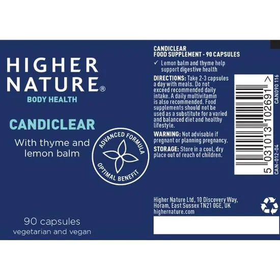 Higher Nature Candiclear Vegetarian Caps 90 Capsules