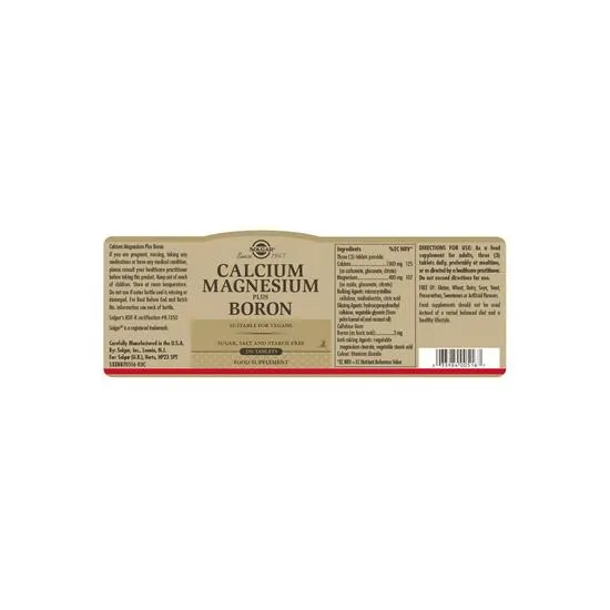 Solgar Calcium Magnesium Plus Boron Tablets 100 Tablets