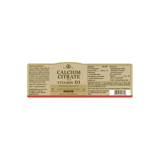 Solgar Calcium Citrate With Vitamin D Tablets 60 Tablets