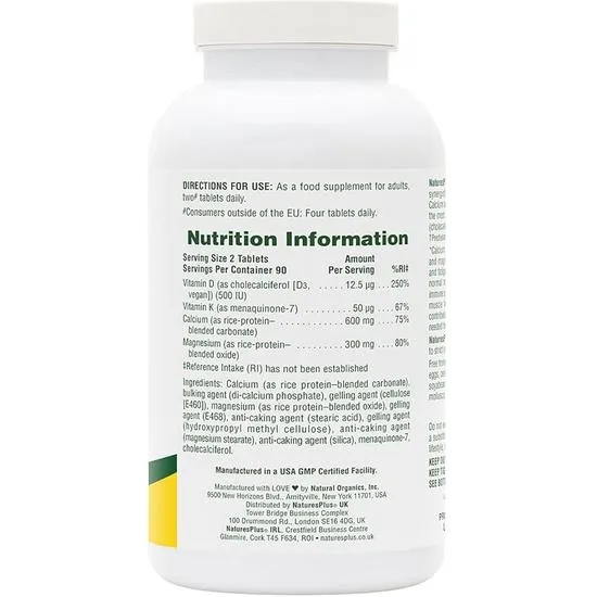 Nature's Plus Cal/Mag With D3/K2 Tablets 90 Tablets