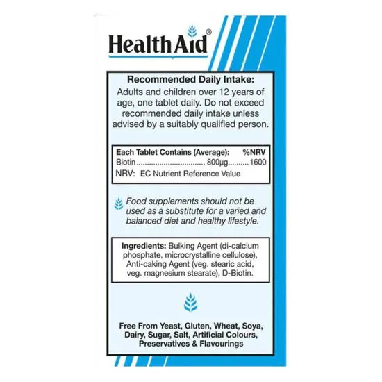 Health Aid Biotin 800ug Tablets 30 Tablets