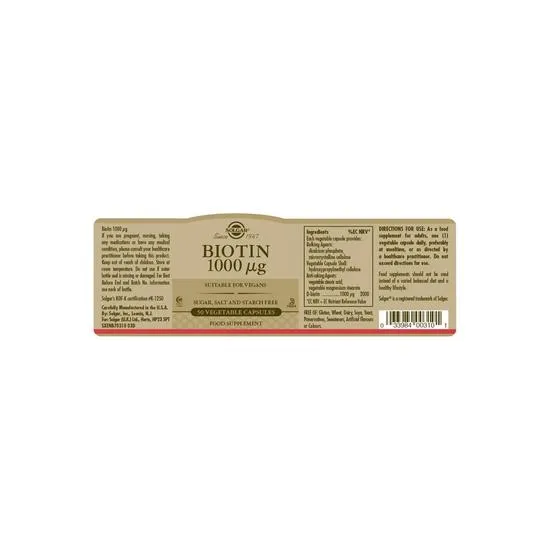 Solgar Biotin 1000ug Capsules 50 Capsules