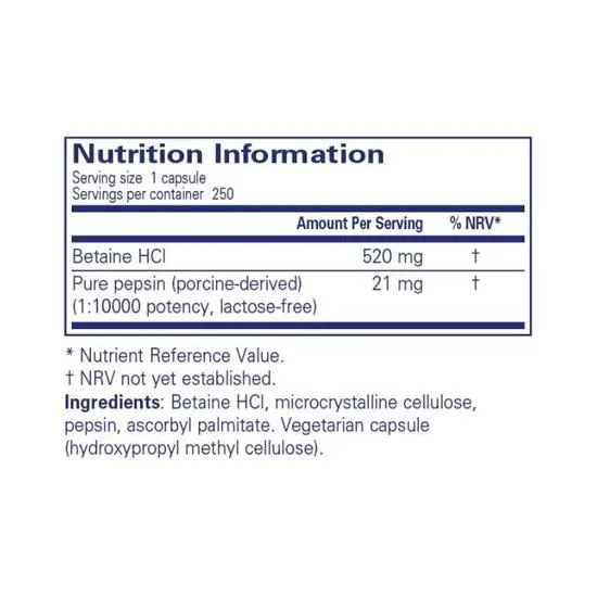 Pure Encapsulations Betaine HCl Pepsin Capsules 250 Capsules