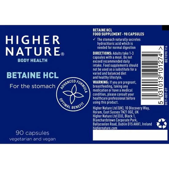 Higher Nature Betaine HCl Capsules 90 Capsules