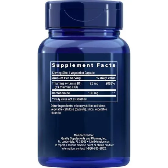 Life Extension Benfotiamine With Thiamine 100mg Vegicaps 120 Vegicaps