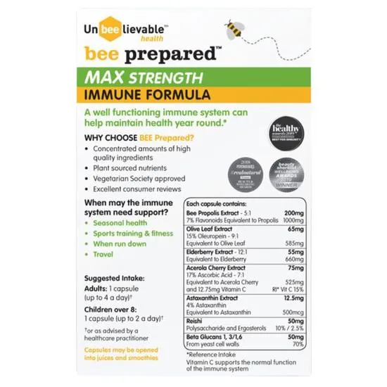 Unbeelievable Health Bee Prepared Immune Formula Max Strength Capsules 20 Capsules