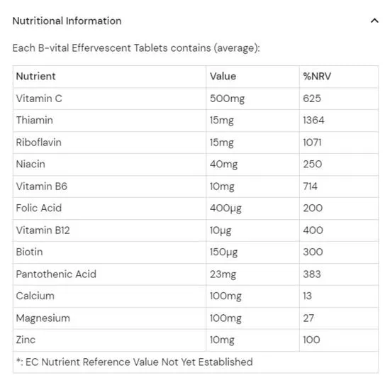 Health Aid B-Vital Effervescent Tablets 20 Tablets