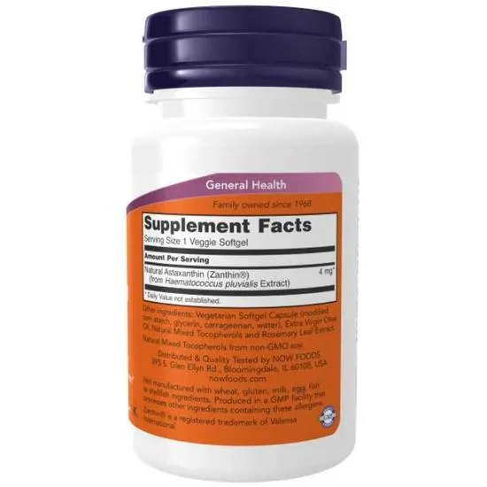 NOW Foods Astaxanthin 4mg Veg Softgels 60 Softgels