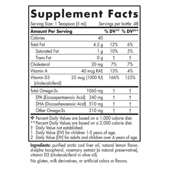 Nordic Naturals ArcticD Cod Liver Oil Lemon 237ml