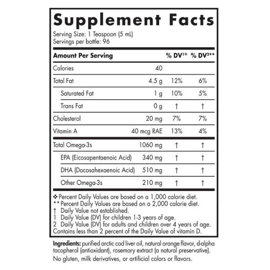 Nordic Naturals Arctic Cod Liver Oil 1060mg Orange 237ml