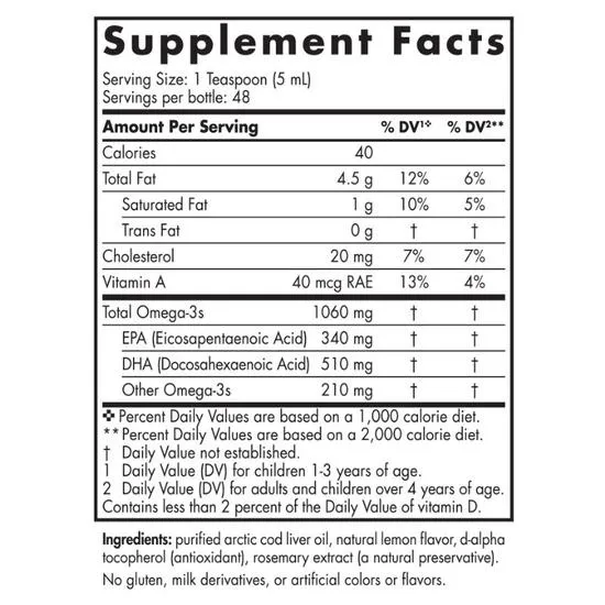 Nordic Naturals Arctic Cod Liver Oil 1060mg Lemon 237ml