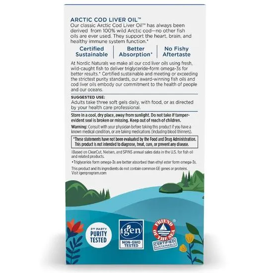 Nordic Naturals Arctic Cod Liver Oil 750mg Lemon Softgels 180 Softgels