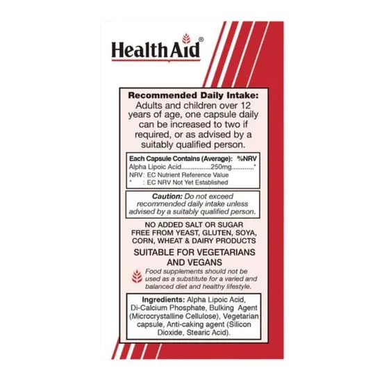 Health Aid Alpha Lipoic Acid 250mg Vegicaps 60 Vegicaps