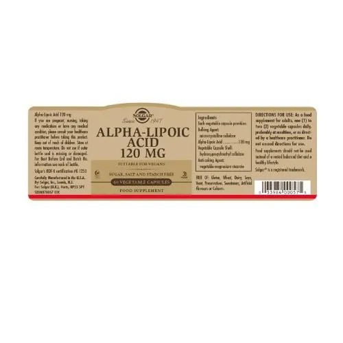 Solgar Alpha Lipoic Acid 120mg Vegicaps 60 Vegicaps