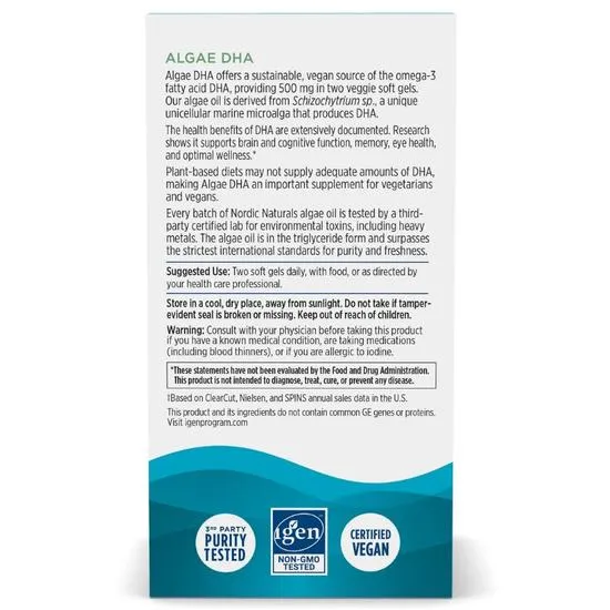 Nordic Naturals Algae DHA 500mg Softgels 60 Softgels