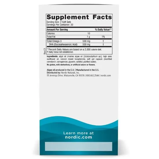 Nordic Naturals Algae DHA 500mg Softgels 60 Softgels