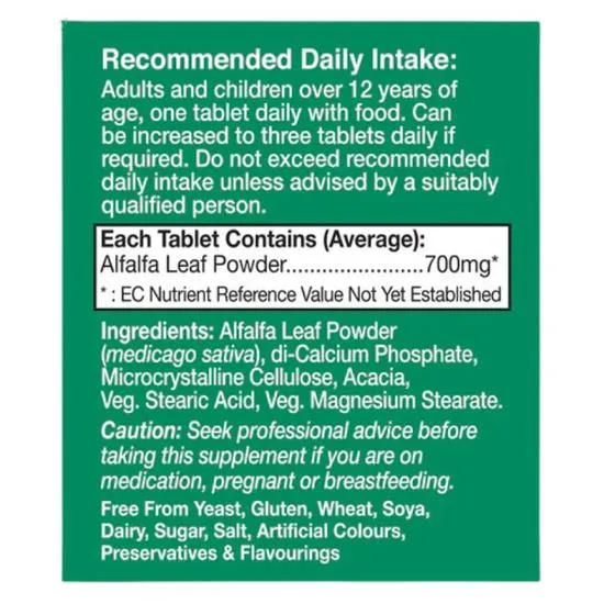 Health Aid Alfalfa 700mg Equivalent Tablets 120 Tablets