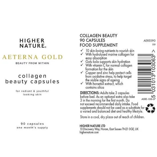 Higher Nature Aeterna Gold Collagen Beauty Caps 90 Capsules