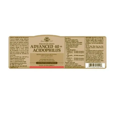 Solgar Advanced 40+ Acidophilus Vegicaps 60 Vegicaps