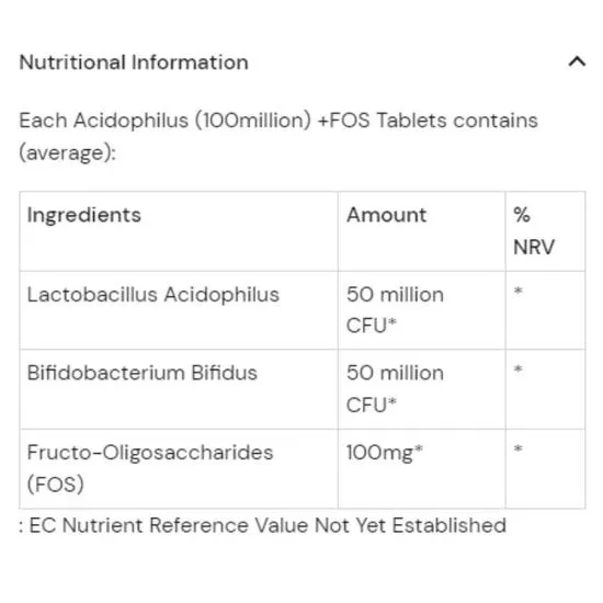 Health Aid Acidophilus 100million +FOS Tablets 60 Tablets