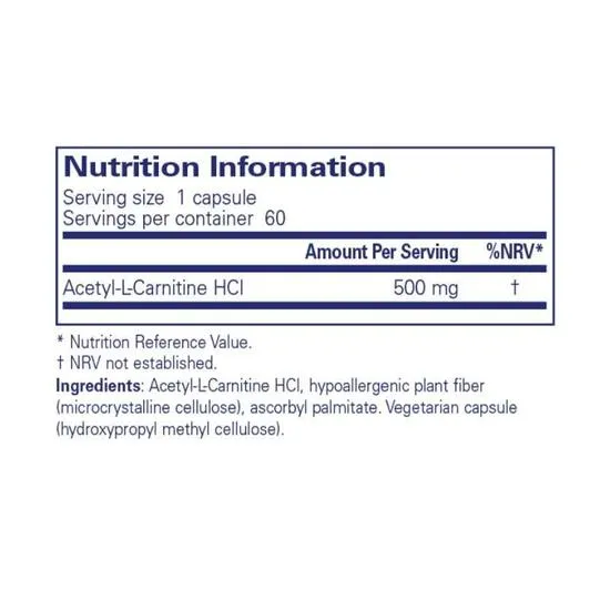 Pure Encapsulations Acetyl-L-Carnitine 500mg Capsules 60 Capsules