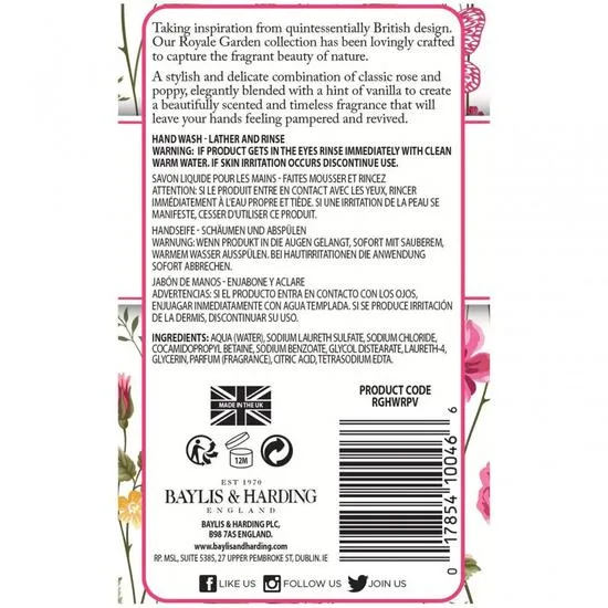 Baylis & Harding Rose Poppy & Vanilla Hand Wash 500ml