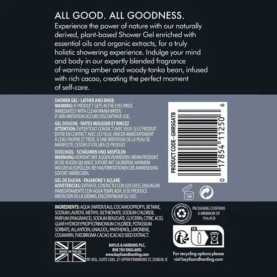 Baylis & Harding Goodness Men's Amber & Tonka Bean Shower Gel 500ml