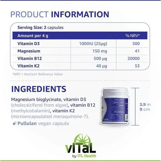 Mag365 Vitamin D Plus With Vitamin D3 B12 K2 Capsules 60 Capsules