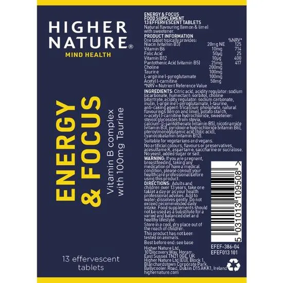 Higher Nature Effervescent Energy & Focus Tablets 13 Tablets