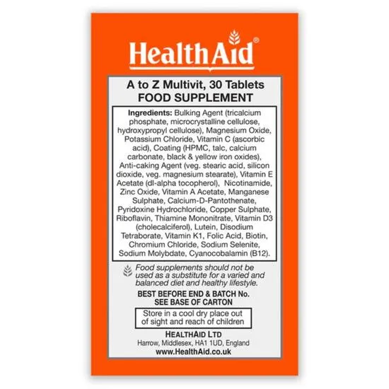 Health Aid A-Z Multivit Without Iron Tablets 30 Tablets