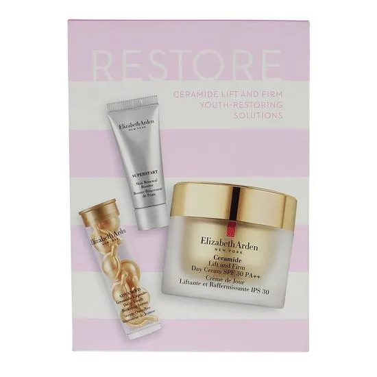 Elizabeth Arden Restore 3 Piece Gift Set: Ceramide SPF 30 Day Cream 50ml Serum Capsules 7pcs Superstart Booster 5ml 7pcs