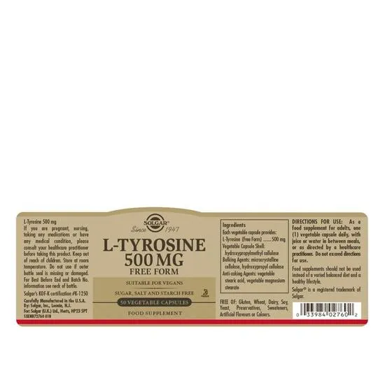 Solgar L-Tyrosine 500mg Capsules 50 Capsules
