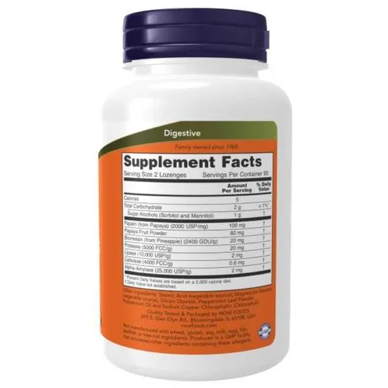NOW Foods Papaya Enzyme Chewable Lozenges 180 Lozenges
