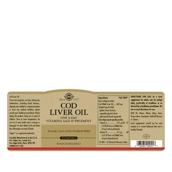 Solgar Cod Liver Oil Softgels 100 Softgels