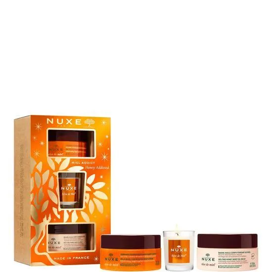 Nuxe Reve De Miel Honey Addict Gift Set Body Scrub + Body Oil Balm + Candle