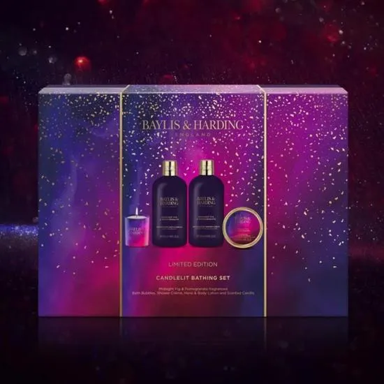 Baylis & Harding Midnight Fig & Pomegranate Luxury Candlelit Bathing Gift Set