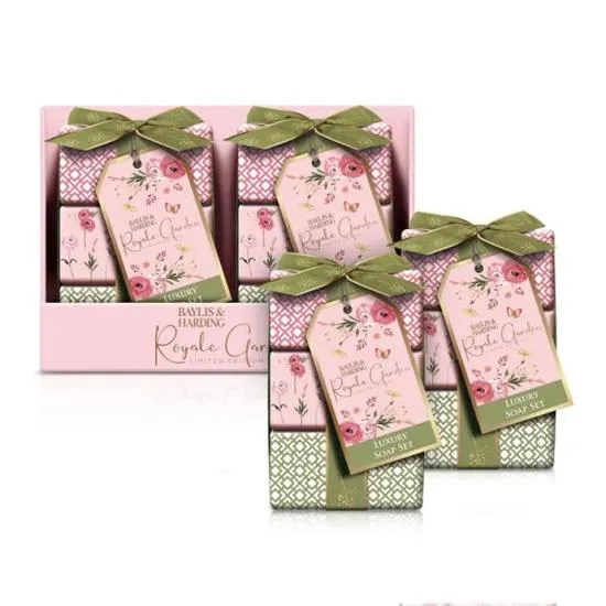 Baylis & Harding Royale Garden Rose, Poppy & Vanilla Luxury Wrapped Soaps Gift Set Pack of 3