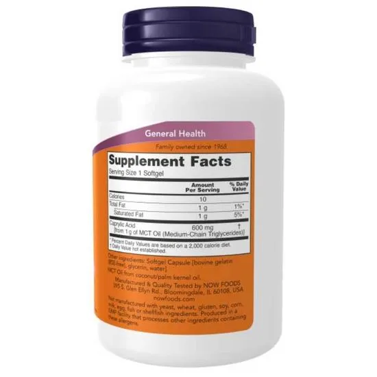 NOW Foods Caprylic Acid 600mg Softgels 100 Softgels
