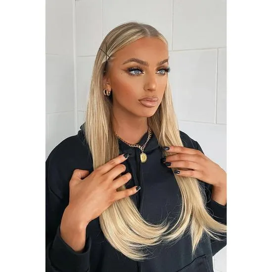 LullaBellz Thick 18" 1 Piece Straight Clip In Hair Extensions Bleach Blonde