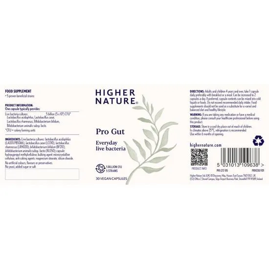 Higher Nature Pro-Gut Vegan Capsules 30 Capsules