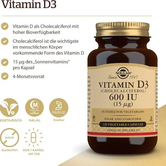 Solgar Vitamin D3 15ug 600iu Vegicaps 60 Vegicaps