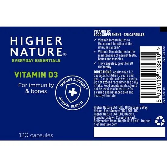 Higher Nature Vitamin D 500iu Softgels 120 Softgels