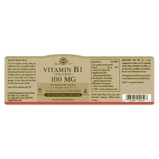 Solgar Vitamin B1 100mg Capsules 100 Capsules