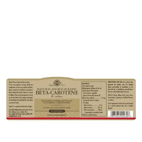 Solgar Natural Source Oceanic Beta-Carotene 7mg Softgels 60 Softgels