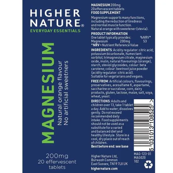 Higher Nature Magnesium Effervescent Tablets 20 Tablets